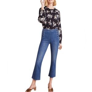 MOTHER Sailor Tripper Jeans Three Little Ships Sz 26 Cropped Flare Blue Nautical